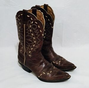 Women's Ariat Buck Stitched Brown Cowboy Boots Size 10B 10004738